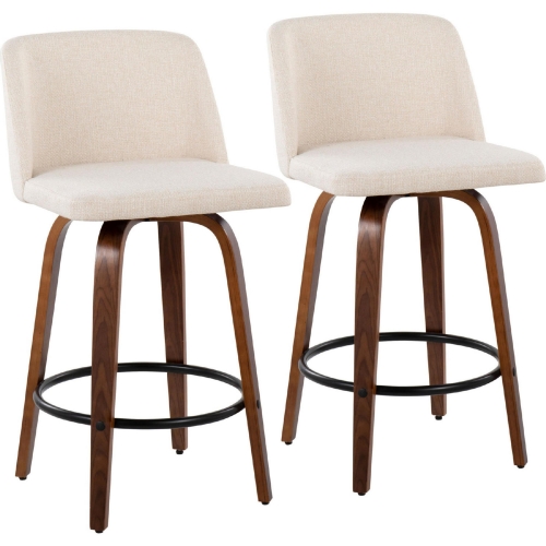 Toriano 26" Counter Stool in Cream Noise Fabric, Walnut Finish & Black (Set of 2)